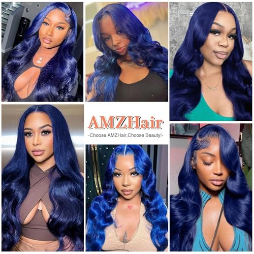 Body Wave Blue Lace Front Wigs Human Hair 30 Inch 13X4 HD Royal Blue Lace Frontal Wig Wear and Go Glueless Dark Blue Wig Human Hair Pre Plucked with Baby Hair Navy Blue Colored Wigs For Black Women