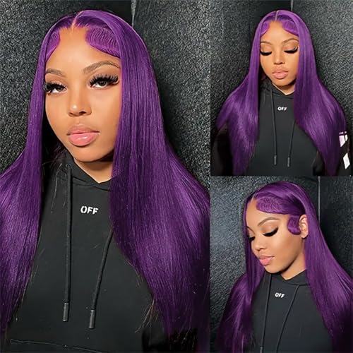 Aubree Glueless Lace Front Wig - Dark Violet Purple Silky Straight Synthetic Hair | Heat Resistant, Pre Plucked Natural Hairline | Ready-to-Wear for Black Women