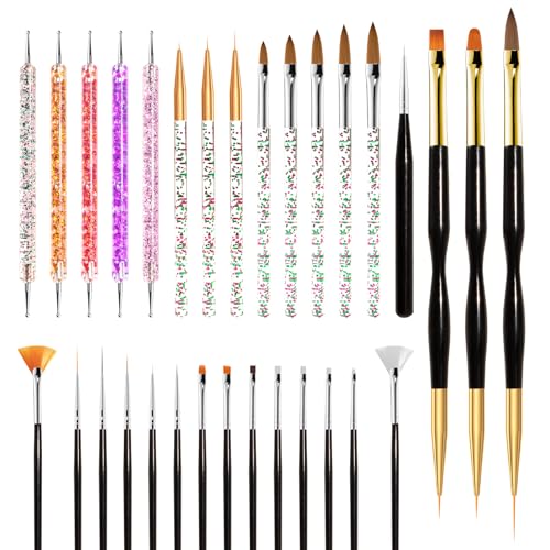 MelodySusie 31Pcs Nail Art Brushes Nail Art Tool Set,Nail Dotting Tools Striping Nail Art Brushes for Liner Brushes Nail Drawing Pen For Nail Design for Home and Salon Use