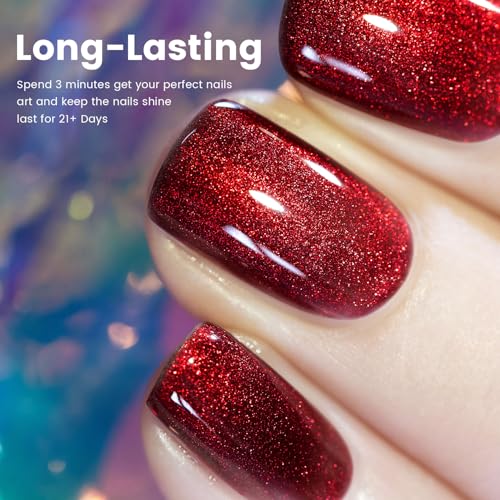 RARJSM Chameleon Gel Nail Polish Black to Red Multichrome Chameleon Color Changing Glitter Chrome GelPolish Curing Requires Sparkle Shimmer Nail Gel Varnish Soak Off DIY at Home Salon 15ml