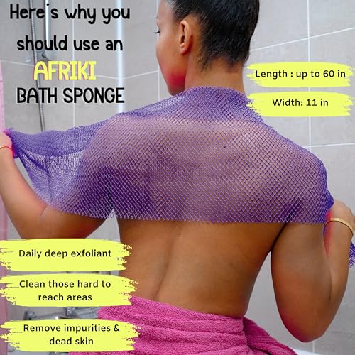 AFRIKI African Net Sponge ? Exfoliating Body Scrubber, Black Owned & Rooted in Africa, All Skin Types | 45 in Long