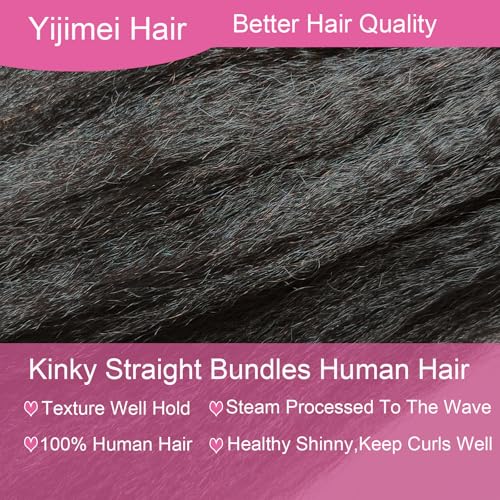 Kinky Straight Bundles Human Hair 4c Bundle Yaki Straight Bundles 24 26 28 inch 100% Unprocessed Brazilian Virgin Hair Bundle Deals Human Hair 12A Natural Black For Black Women