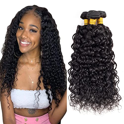 Water Wave Bundle Natural Black Human Hair 3 Bundles Brazilian Unprocessed Virgin Hair Extensions Double Weft Bundle For Women 26 28 30 Inch