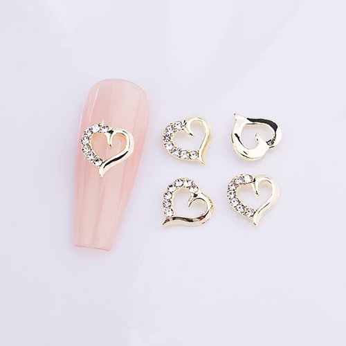 WOKOTO 30 Pcs 3D gold and Silver Heart Nail Charms and rhinestones for acrylic nails luxury Nail Heart Charms for Nail Art Jewels Valentines Day heart Nail Rhinestones for Nails Art Gems for Nails
