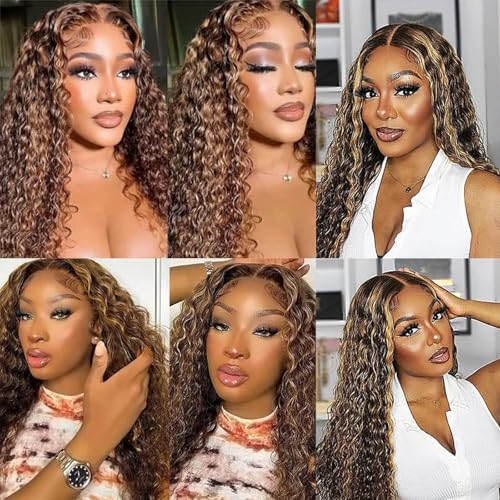Human Hair Bundles P4/27 Highlight Water Wave Bundles Human Hair 20 22 24 Inch 12A Grade Brazilian Virgin Hair Water Wave Brown with Honey Blondy Double Weft Weave for Women