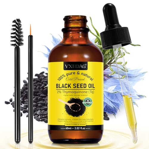 Black Seed Oil - 100% Virgin Cold Pressed Premium Black Seed Oil, Omega 3 6 9 Antioxidant, Immune Boost, Joints, Skin & Hair, Glass Bottle 2.02 fl oz