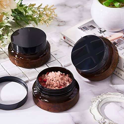 Tessco 48 Pcs Plastic Jars with Lids and Labels Body Scrub Jars Round Refillable Cosmetic Containers Empty Butter Travel Containers for Sugar Scrub Lotions Cosmetics Cream(5 oz,Brown)