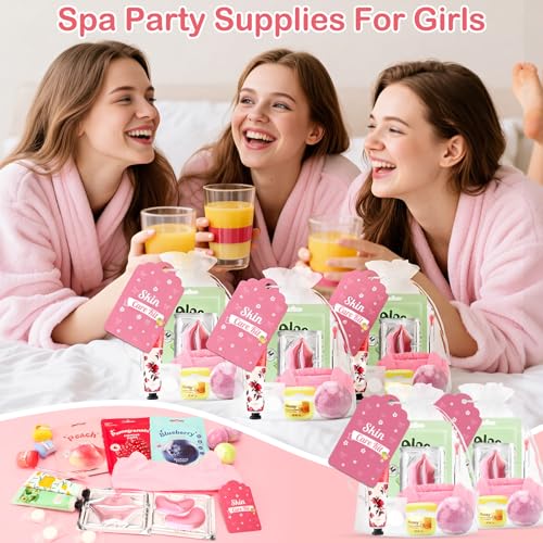 Ponhey 132 PCS Spa Party Supplies for Girls, Spa Party Favors Include Face Masks Skincare, Hand Cream, Lip Balm, Under Eye Patches, Lip Mask and Foot Bath Bombs, Spa Birthday Sleepover Party Supplies