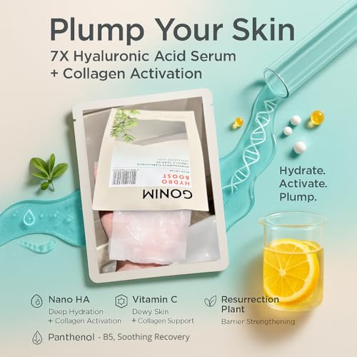 GONIM Face Mask Korean Skin Care with Hyaluronic Acid Serum & Collagen Activation, Hydrating Face Masks Skincare with Vitamin C, Moisturizing Sheet Mask for All Skin, Korean Face Mask 15 Sheets