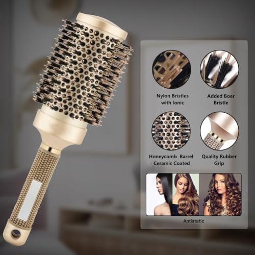 Aozzy 8Pcs Curly Hair Brush Set, Hair Brushes for Women, Round Brush for Blow Drying, Paddle Brush, Fit for Detangling Wet Long Thick Hair, Spray Bottle for Curly Wavy Hair, Family Daily Care (Golden)