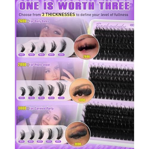 Fluffy Lash Clusters 260D+280D+300D Volume Eyelash Clusters Extensions D Curly Lashes Clusters 14-24MM Mink Cluster Lashes Spike Individual Lashes Full Lash Extension Mink Cluster Eyelash