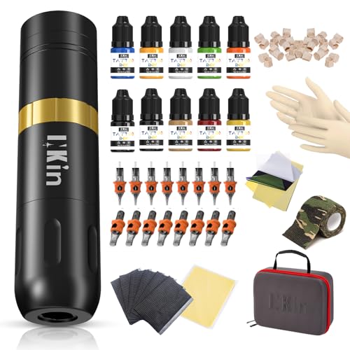 INKin Complete Tattoo Kit for Beginners, Wireless Tattoo Pen Machine with LED Display and 3.5mm Stroke Length, 16Pcs Mixed Cartridge Needles and 10Pcs Tattoo Inks, Perfect for Learning and Practice