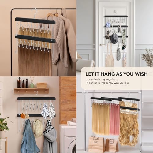 2 Pack Hair Extension Holder & Hanger ? Braiding Rack Stackable Hair Extension Storage Rack for Styling, Rotatable Wig Organizer Stand for Wigs, Hairpieces, Clip/Tape Ins and Accessories