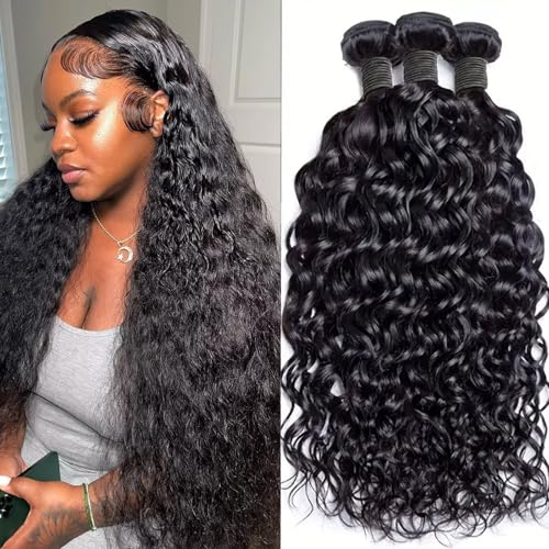 Water Wave Human Hair Bundles 12A Double Weft Deep Curly Wave Bundles 100% Unprocessed Brazilian Virgin Human Hair Natural Black Color Wet And Wavy Hair Extensions 14inch
