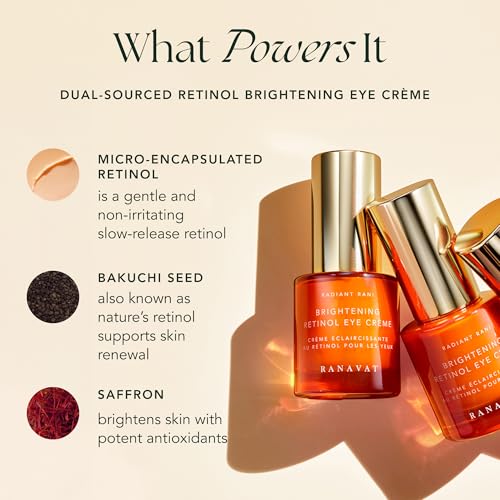 RANAVAT Brightening Retinol Eye Cream - Anti Aging Eye Cream and Dark Circle Corrector to Help Target Fine Lines - Enriched with Micro-Encapsulated Retinol, Bakuchi Seed, & Saffron (0.5 oz)