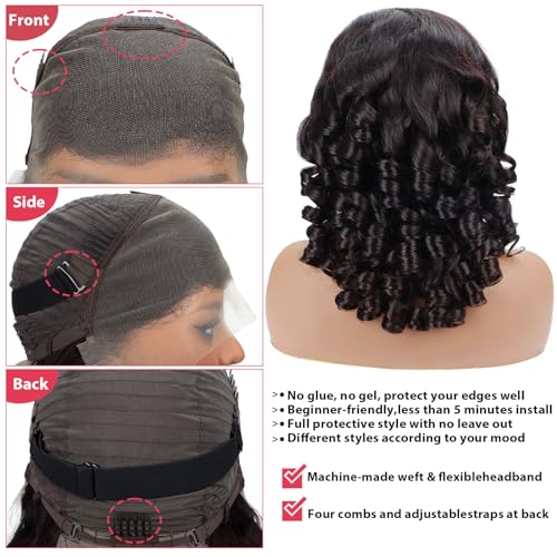 13x4 HD Lace Front Loose Wave Wig Human Hair 250% Density 15A Wet and Wav Frontal Wigs Human Hair Pre Plucked with Baby Hair Bouncy Loose Curly Glueless Frontal Wigs Human Hair For Black Women 20Inch