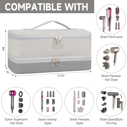 Travel Carrying Case Compatible with Shark Flexstyle/FlexFusion/Hair Dryer,Double-Layer Hair Hot Tools Storage Bag Fits for Dyson Airwrap Styler/Supersonic Hair Dryer and Attachments,Grey-Bag Only