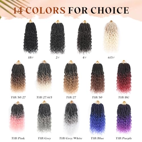 Short Purple Crochet Hair-8 Packs 12 Inch Deep Faux Locs Crochet for Black Women Pre Looped|Prelooped Goddess Locs With Wavy Curly Ends Synthetic Crochet Braids,Lightweight& Natural (12",T1B/Purple#)