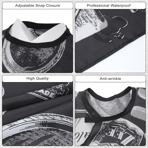 Barber Cape - 12pcs Waterproof Hair Cutting Cape with Snap Closure, Anti-Static Salon Apron for Women, Men, Kids - Professional & Home Use White and black pattern