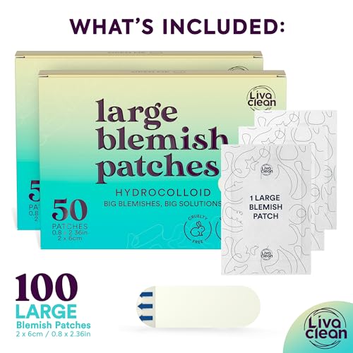 LivaClean LC ?????? ????, ?? ???????? Large Hydrocolloid Acne Patches - for Pore Spots Nose Face Cystic Pimple Zit Patch - Big Pimple Patches Hydrocolloid Bandages Strips Stickers Patch XL Large Acne