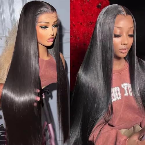 SIFULAN 13x4 Straight Lace Front Wigs Human Hair 28 Inch HD Transparent Lace Frontal Wigs Human Hair Pre Plucked 180% Density Glueless Human Wig for Women Natural Color