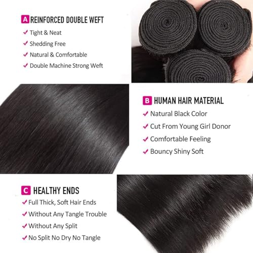 Straight Bundles Human Hair 20 22 24 Inch 300g/pack 12A Brazilian 3 Bundles for Women Double Weft Black Color