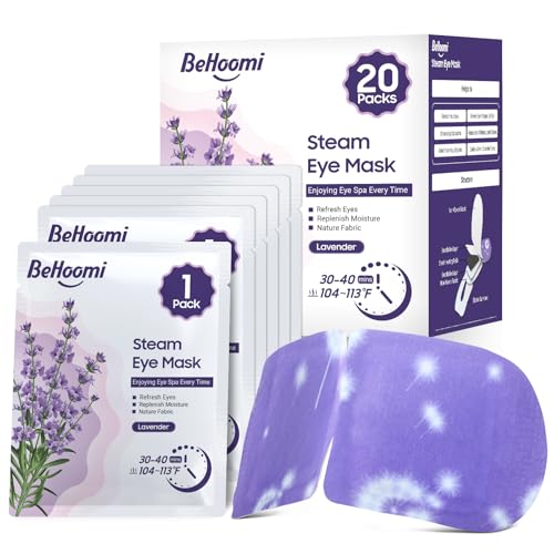 20 Packs Steam Eye Mask, Heated Eye Mask Warm Compress for Eyes, Disposable Self Heating Steam Mask Sleep, Spa, Travel Essentials & Relaxation Gifts for Women, Stocking Stuffers (Lavender)