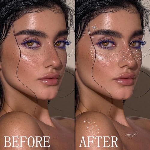 20PCS Glitter Freckles, Glitter Freckles Face Tattoo, Sparkle Freckles for Women and Kids, Cute Star Waterproof Silver Temporary Face Tattoos Glitter Glow Up Patches Makeup Patches (Silver)