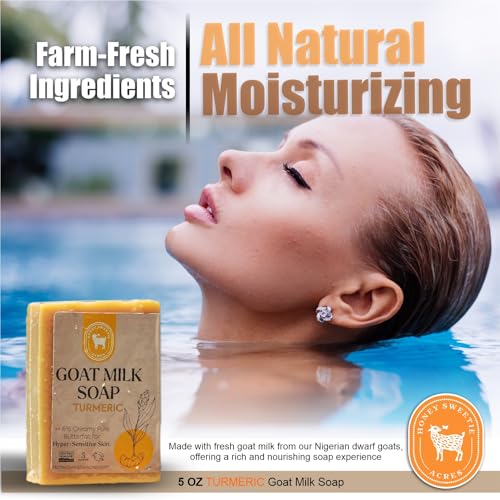 Honey Sweetie Acres Turmeric Goat Milk Soap - Handmade 5 oz Bar, Made with Natural Ingredients, Moisturizing & Gentle, Made in the USA