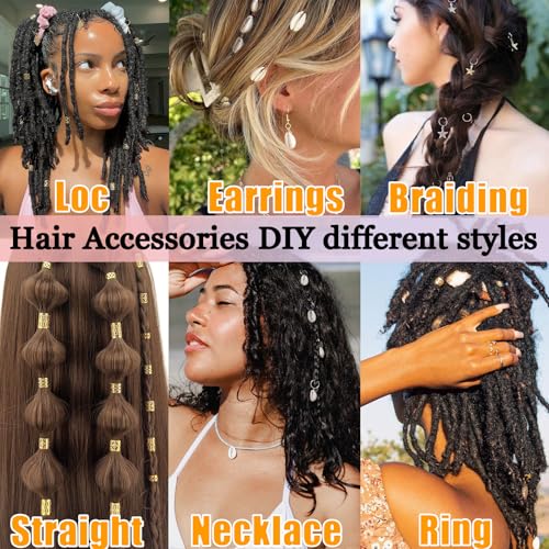 Coriario 292 Pcs Gold Silver Hair Jewelry for Braids Hair Charms Accessories Loc Jewelry Rings Cuffs Pendants Decorations for Women Men Braids Locs Dread