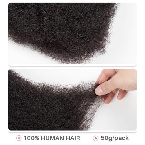 QVR Afro Kinkys Bulk Human Hair for Dreadlock Extensions Repair Locs, Twist Braiding Afro Kinky Human Hair for Locs Natural Black Color 12 inch 4 Packs 200 Gram