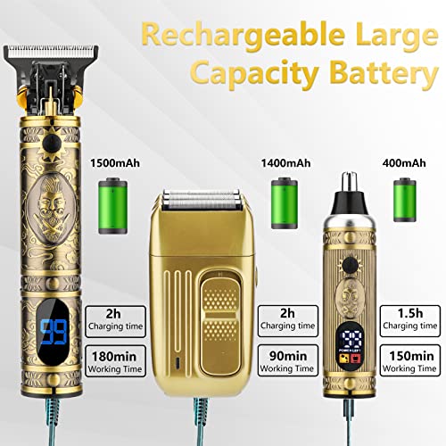 Professional Hair Trimmer for Men,Hair Clippers Nose Hair Trimmer Shaver Set,Cordless Barber Clippers,T-Blade Beard Trimmer Electric Shaver Razor for Men Haircutting Grooming Kit