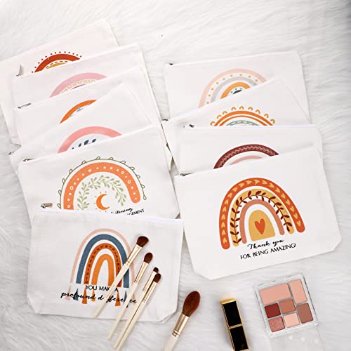 Sieral Rainbow 50 Pcs Canvas Makeup Bags Bulk Inspirational Quotes Cosmetic Bags Makeup Pouch with Zipper for Women Teacher Appreciation Thank You Gifts for Teacher Volunteer Employee Coworker