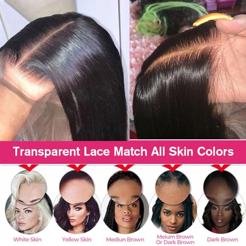 Lace Front Wigs Human Hair 22 Inch Straight 13x4 HD Transparent Lace Frontal Wigs Pre Plucked With Baby Hair 180% Density Brazilian Virgin Hair Wigs