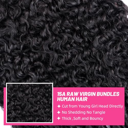 PERISMODA Burmese Curly Bundles Human Hair 100% Unprocessed Raw Virgin Water Wave Quick Weave Hair Bundles with Spiral Curly Ends 15A 3C4A Kinky Curly Human Hair One Bundles Natural Black 26 Inch