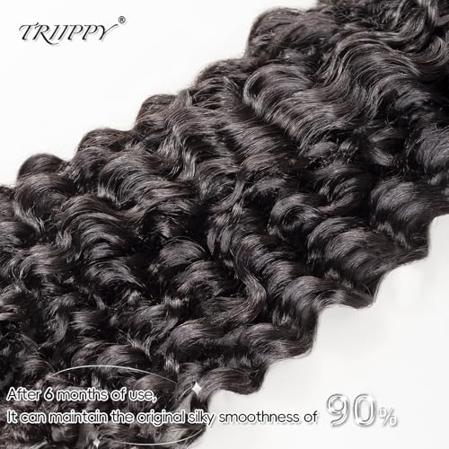TRIIPPY Raw Hair Clip in Extensions Deep Wave - Triple Lifespan Virgin Hair, 20 Inches - Keep Texture & Smooth After Multiple Washes - 100% Indian Hair