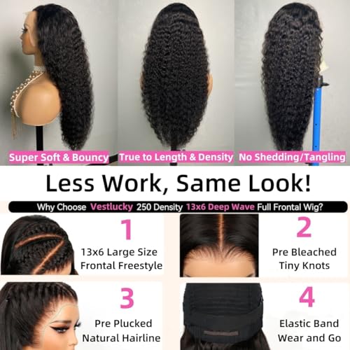 250 Density 13x6 HD Lace Front Wigs Human Hair Upgraded Tiny Knots Real Pre Bleached 26inch Deep Wave Invisible Full Lace Frontal Wig Glueless Curly Wigs Human Hair for Black Women