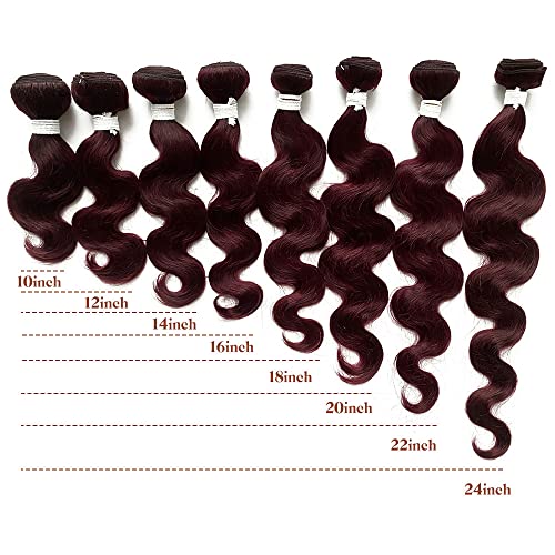 Remy Hair Body Wave Bundles - 16/18/20 Inch Burgundy Unprocessed Brazilian Virgin Hair