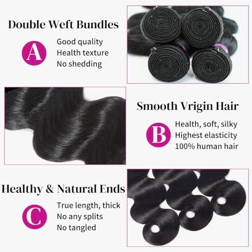 MDL Human Hair Bundles 24 24 26 26 Inch 4 Bundles Human Hair Unprocessed Brazilian Virgin Bundles Human Hair Extension Double Weft Natural Black