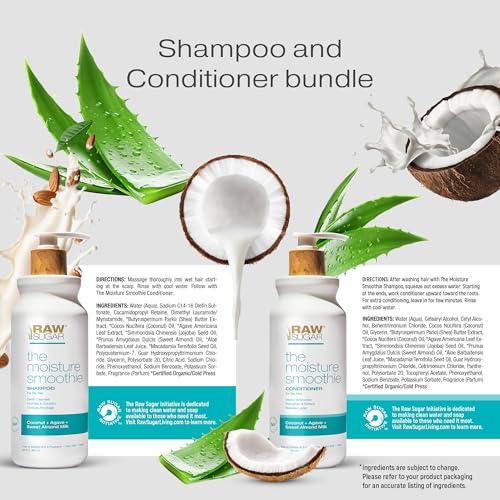 Raw Sugar Moisture Smoothie Shampoo and Conditioner Set, Moisturize & Nourish Dry Hair, Bulk Shampoo and Conditioner with Coconut Oil, Agave & Sweet Almond Oil, Formulated without Sulfates & Parabens