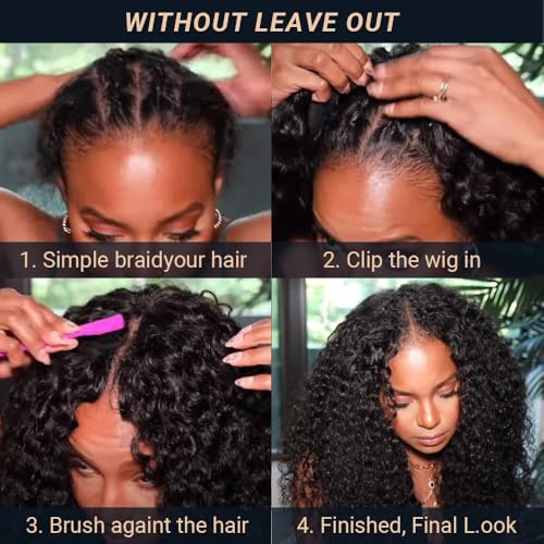 V Part Wig Human Hair Afro Kinky Curly Wig No Leave Out Brazilian Human Hair Wig For Black Women Beginner Friendly 200% Density Upgrade U Part Kinky Curly Wigs 22Inch