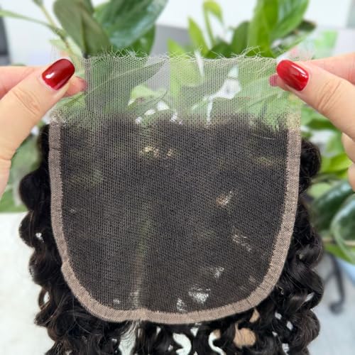 5x5 Skinlike Real HD Lace Closure Only Water Wave Human Hair, 22 Inch 0.09mm Ultra-thin Invisible Swiss Crystal Lace Closure 13A Wet n Wavy Curly Raw Hair Pre-Plucked Tiny Knot Natural Black