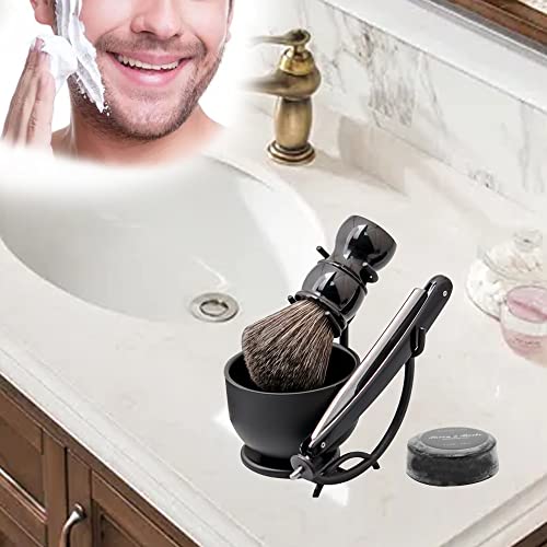 Luxury Men's Shaving Kit Gift Set, DanNuo Barber Straight Razor with Stand Shaving Brush Dual-Layer Leather Razor Strop Bowl Soap 6pcs Shaving Set for Men