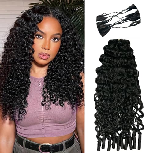 100% Human Hair Knotless Pre-Separated Crochet Hair Extensions with Spiral End Feather Hair Water Curly Feather Line Hair Extensions Natural Color 18Inch 120g