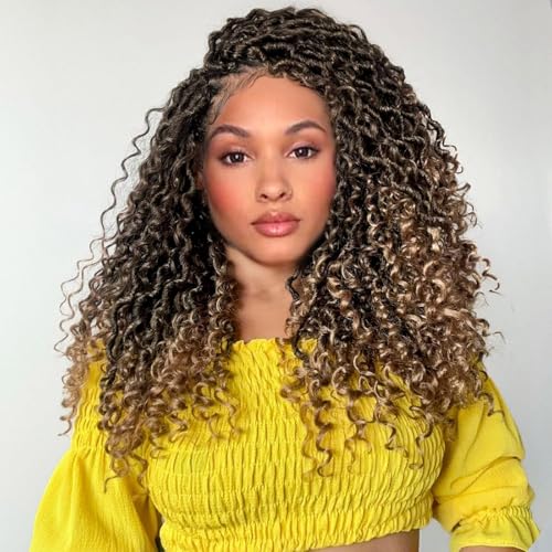Alicoco Goddess Locs Crochet Hair 14 Inch 8 Packs Faux Locs Crochet Hair For Women Boho Soft Locs Pre-looped River Crochet Locs With Curly Ends (14 Inch (Pack of 8), 1B/27)