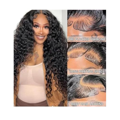 28 Inch Water Wave Lace Front Wigs Human Hair 180 Density 13x6 HD Lace Front Wigs Human Hair Pre Plucked Deep Curly Glueless Wigs Human Hair for Black Women (13x6 water wave front wigs, 28 Inch)
