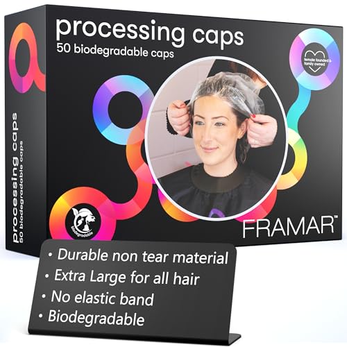FRAMAR XL Processing Caps For Hair Color - Disposable Shower Caps For Women, Hair Coloring Cap, Processing Cap Disposable, Salon Essentials ? No Elastic Trim ? 50 Count