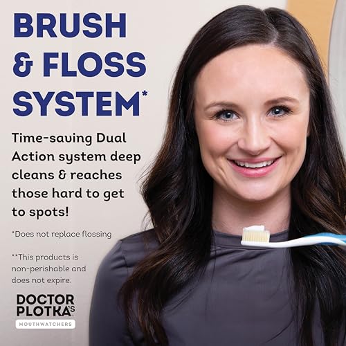 MOUTHWATCHERS Soft Flossing Manual Toothbrush for Adults, 2 Pack, Ultra Clean, Good for Sensitive Teeth and Gums, by Dr. Plotka's, Colors May Vary