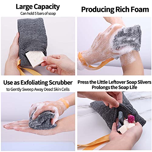 Antimbee 12-Pack Soap Pouch, Soap Exfoliating Bag, Body Scrubbers for Shower Soap Saver, Gray Mesh Bar Soap Sock for Senstive and Rough Skin