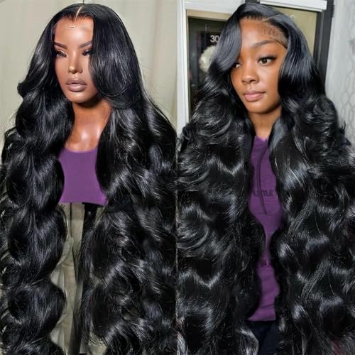 13x6 Lace Front Wigs Human Hair Pre Plucked 220% Density Body Wave HD Lace Front Wigs Human Hair Natural Black Glueless Frontal Wig for Women (26 Inch)